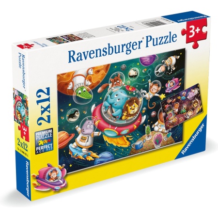Ravensburger puzzel Diren in de ruimte - Twee puzzels - 12 stukjes - kinderpuzzel