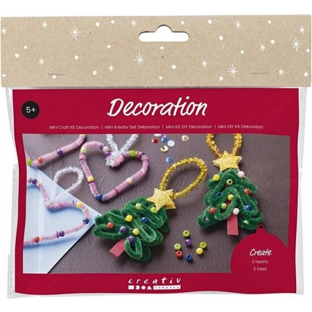 Mini Hobbyset Decoratie Hartjes en kerstbomen 1 doos