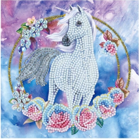 Diamondpainting Crystal Art Kaart eenhoorn 18x18cm