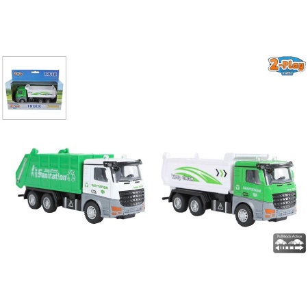 2-Play kiepwagenvuilniswagen die cast pull back 15cm