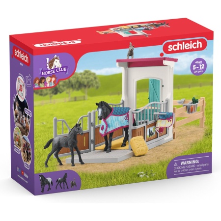 schleich HORSE CLUB - Paardenbox - met Merrie & Veulen - Afneembaar Zadel & Hoofdstel - Paarden Speelgoed - Kinderspeelgoed