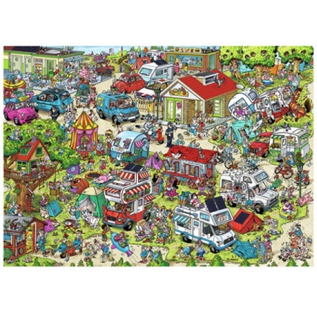Ravensburger puzzel Holiday Resort 1 - Camping cartoon legpuzzel 1000 stukjes.