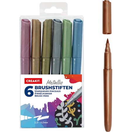 CREAKIT. Brushstiften metallic – 6 stuks – Allround – in bewaaretui |